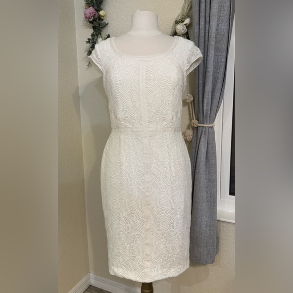 NEW KAY UNGER New York White Textured Sprint / Summer Quiet Luxury Dress -Size 8 - Picture 1 of 10